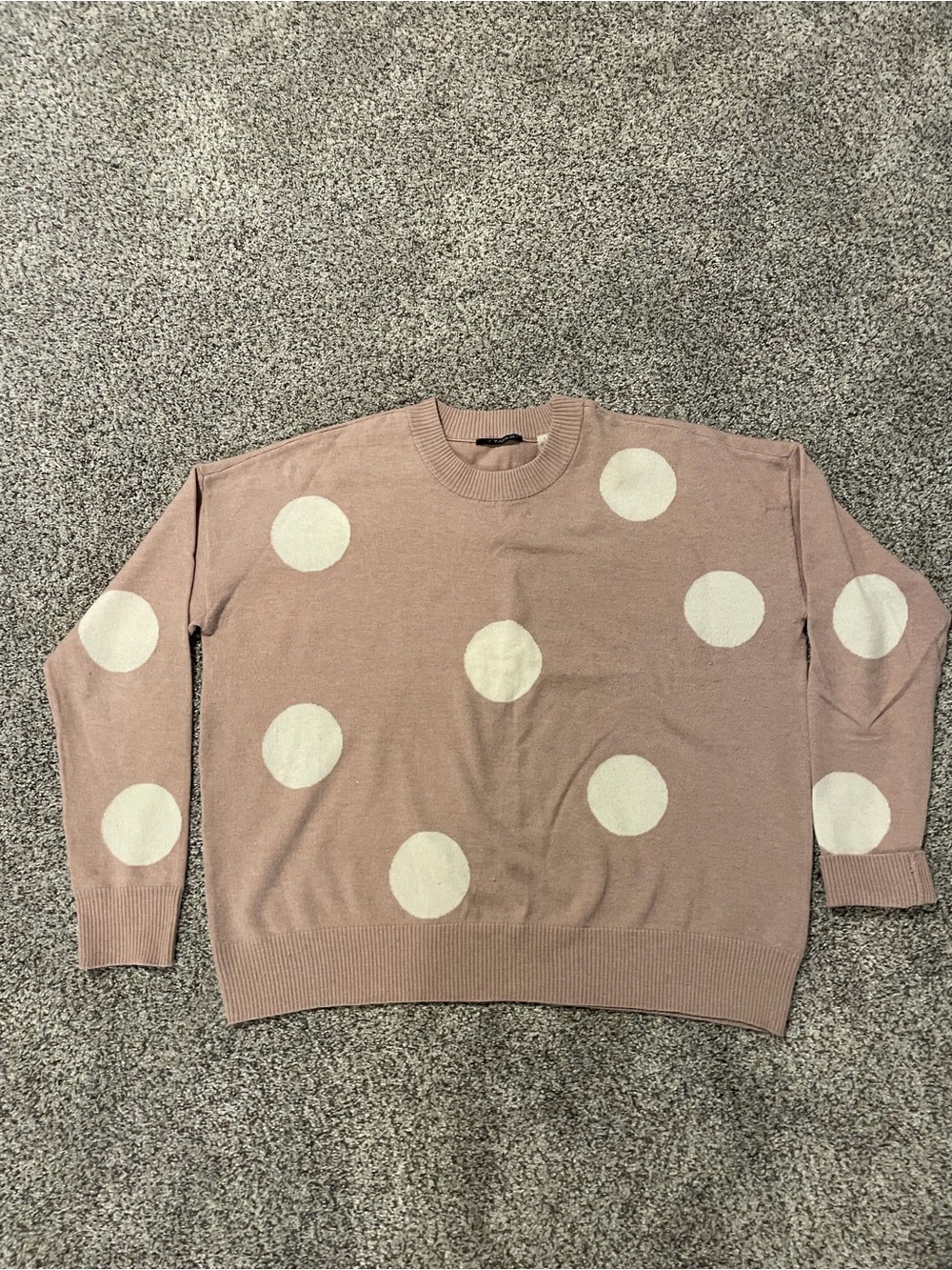 Tahari Pink Crewneck Sweater with Cream Polka Dots